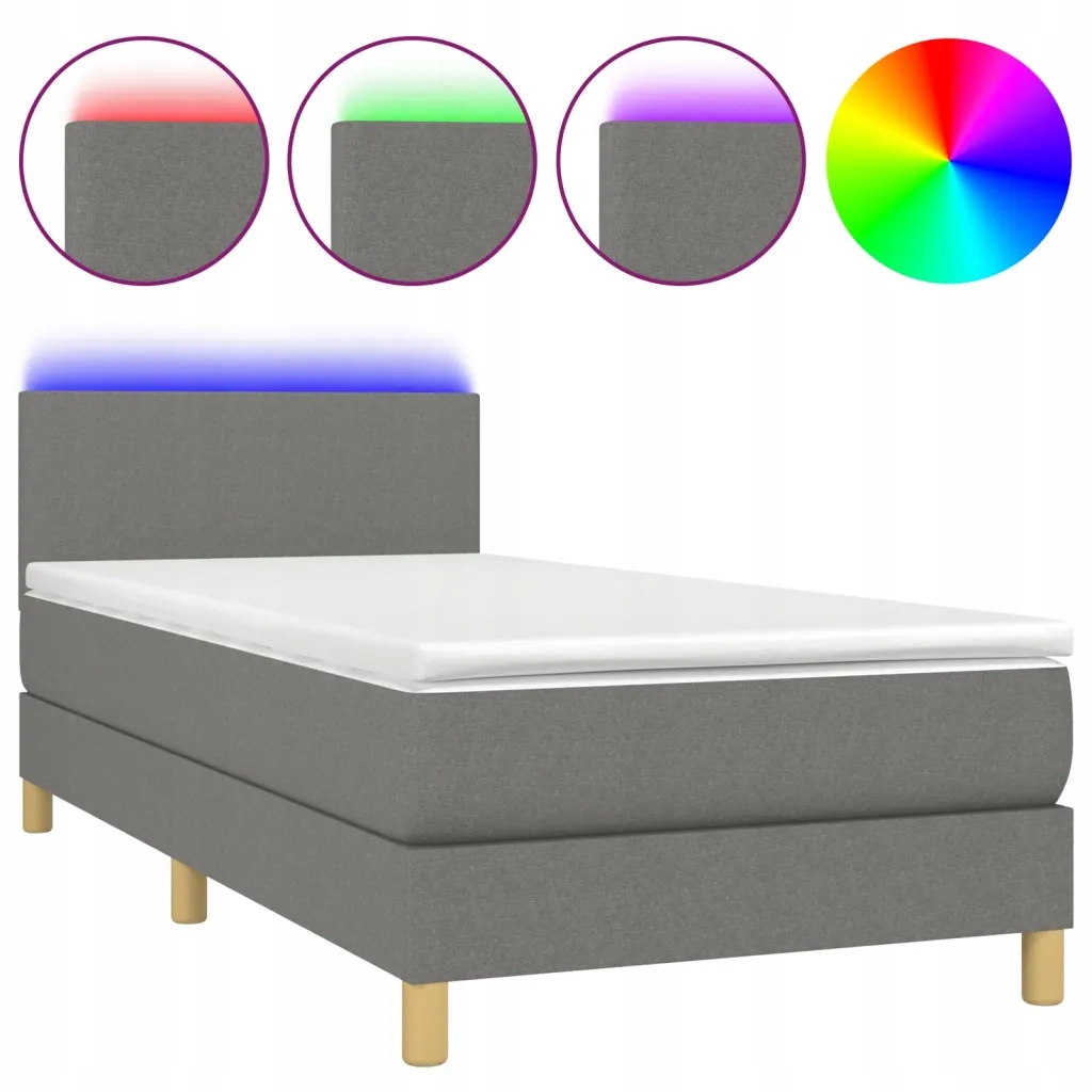 Kontinentální postel s matrací 203 x 80 x 78/88 cm, tmavě šedá, Led