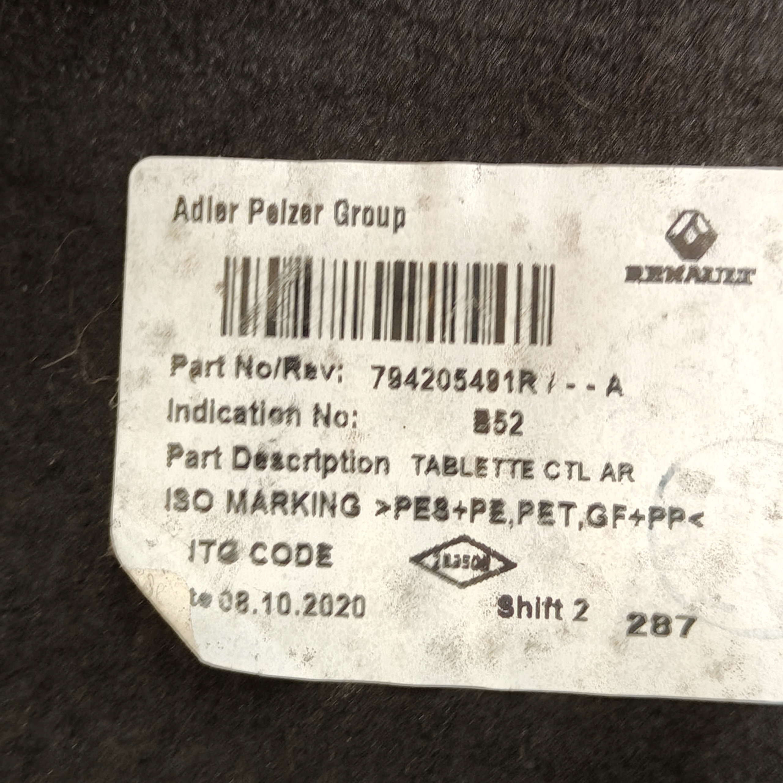 plato boot rear part DACIA SANDERO II 794205491R