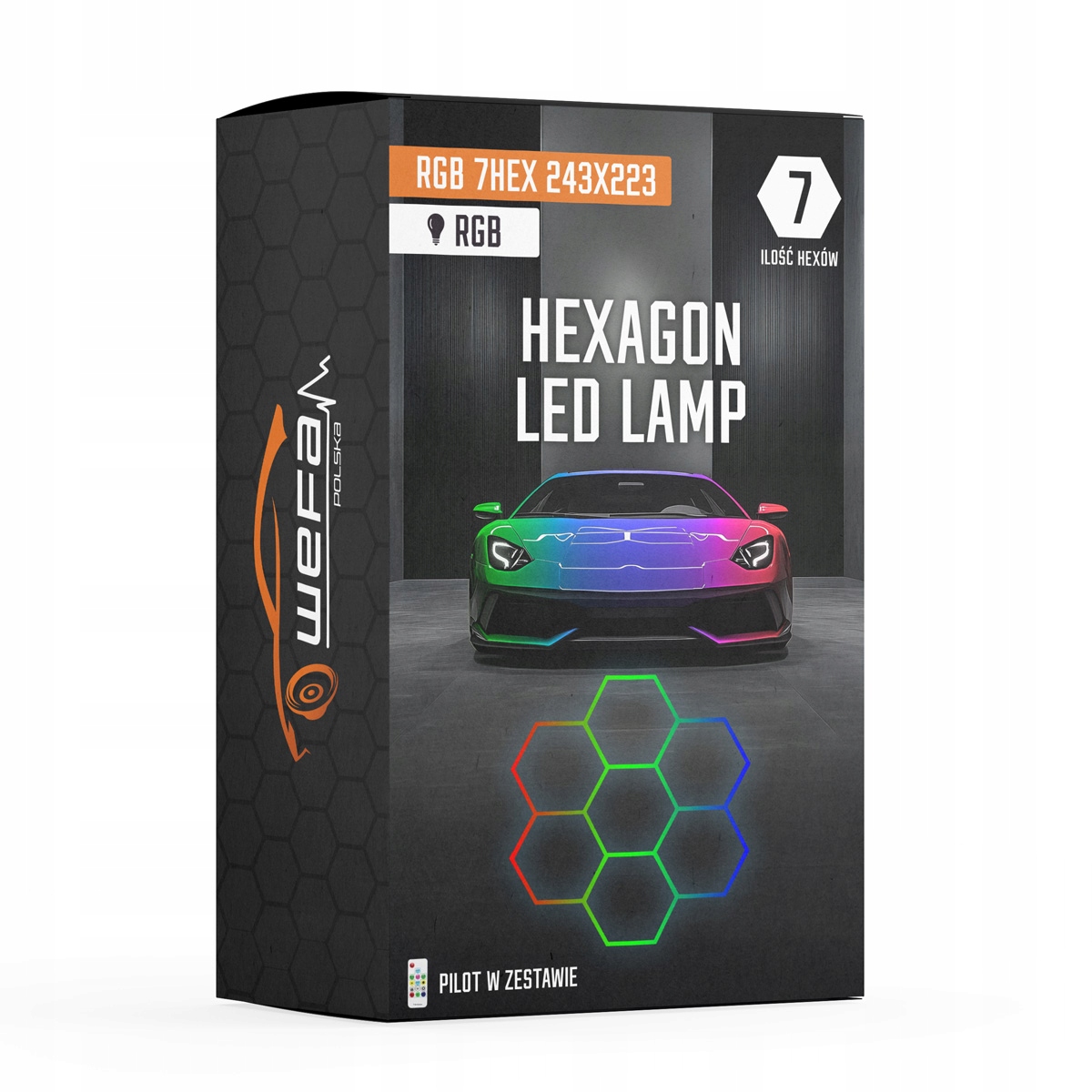 Lampa Alu Hexagon Rgb Kolor 7HEX 243x223 Medová Plástev Dílna Garáž Obývací pokoj