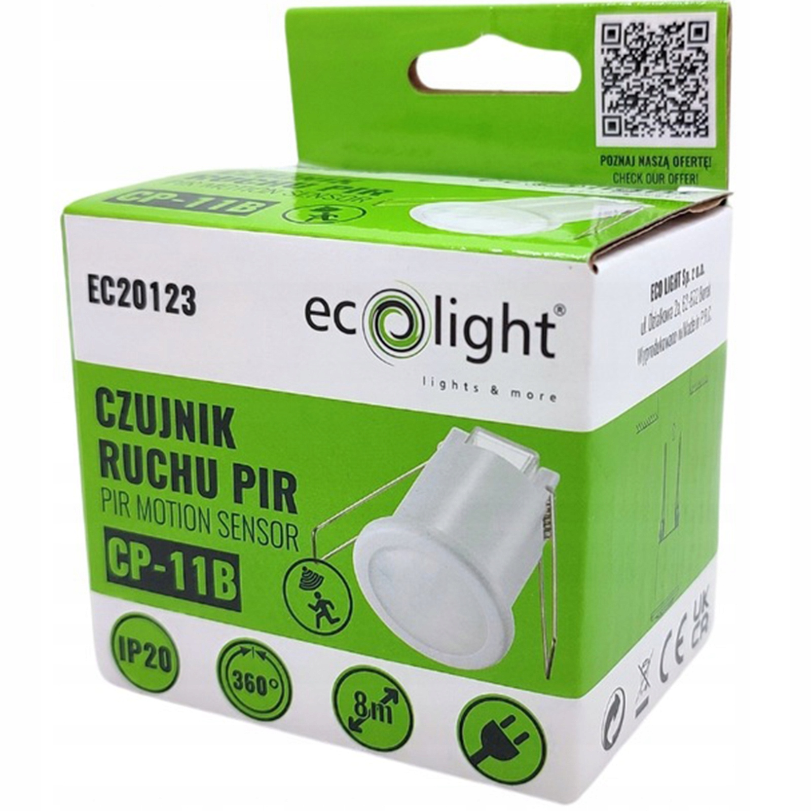 Czujnik Ruchu i Zmierzchu PIR Podtynkowy 360° 8m Wewnętrzny Biały Kod producenta EC20123