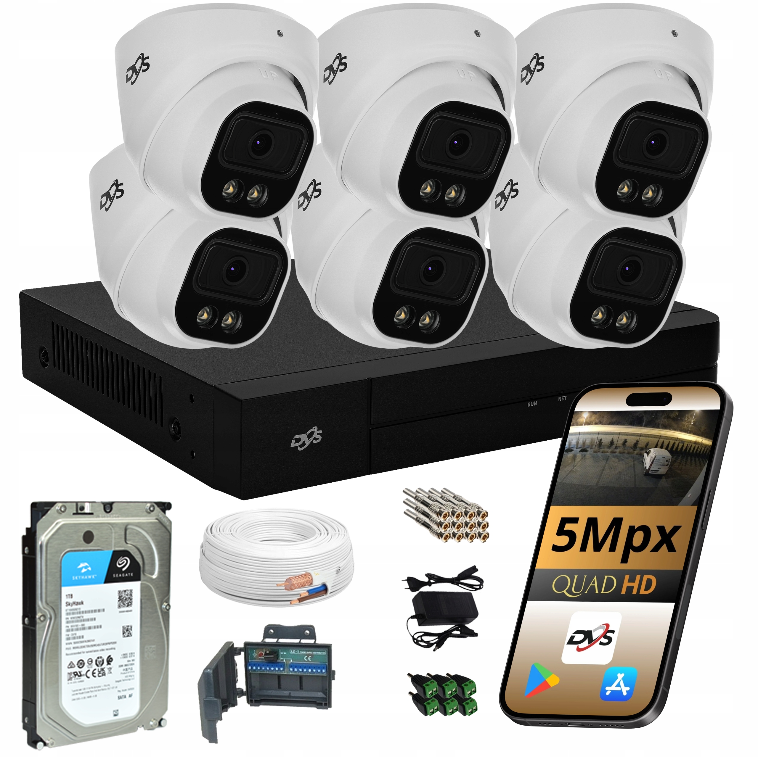 Sada 6 analogových kamer 5 mpx pro monitorování s 1TB diskem Dual Dvs