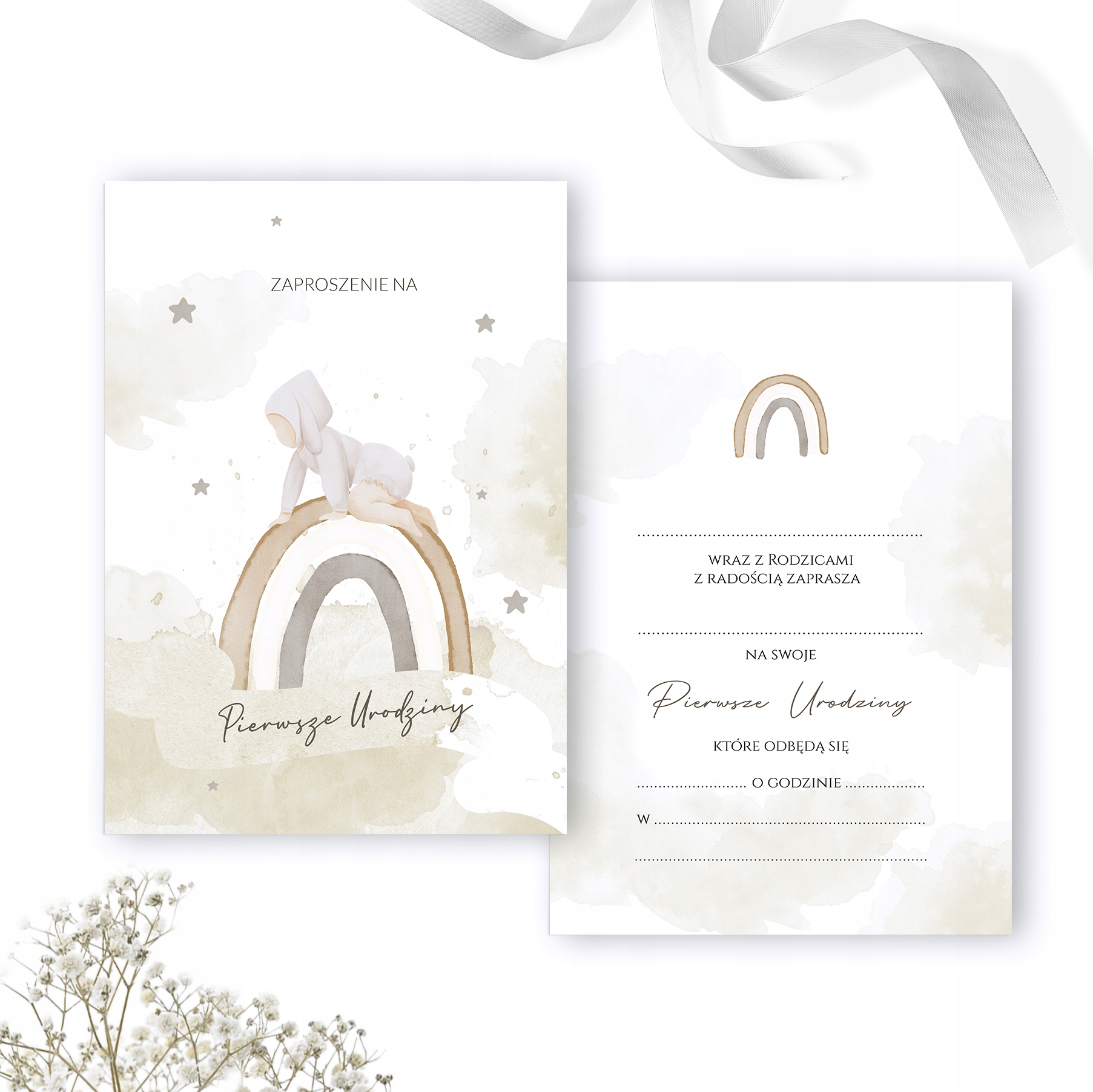 Zaproszenia NA ROCZEK z tęczą + koperta