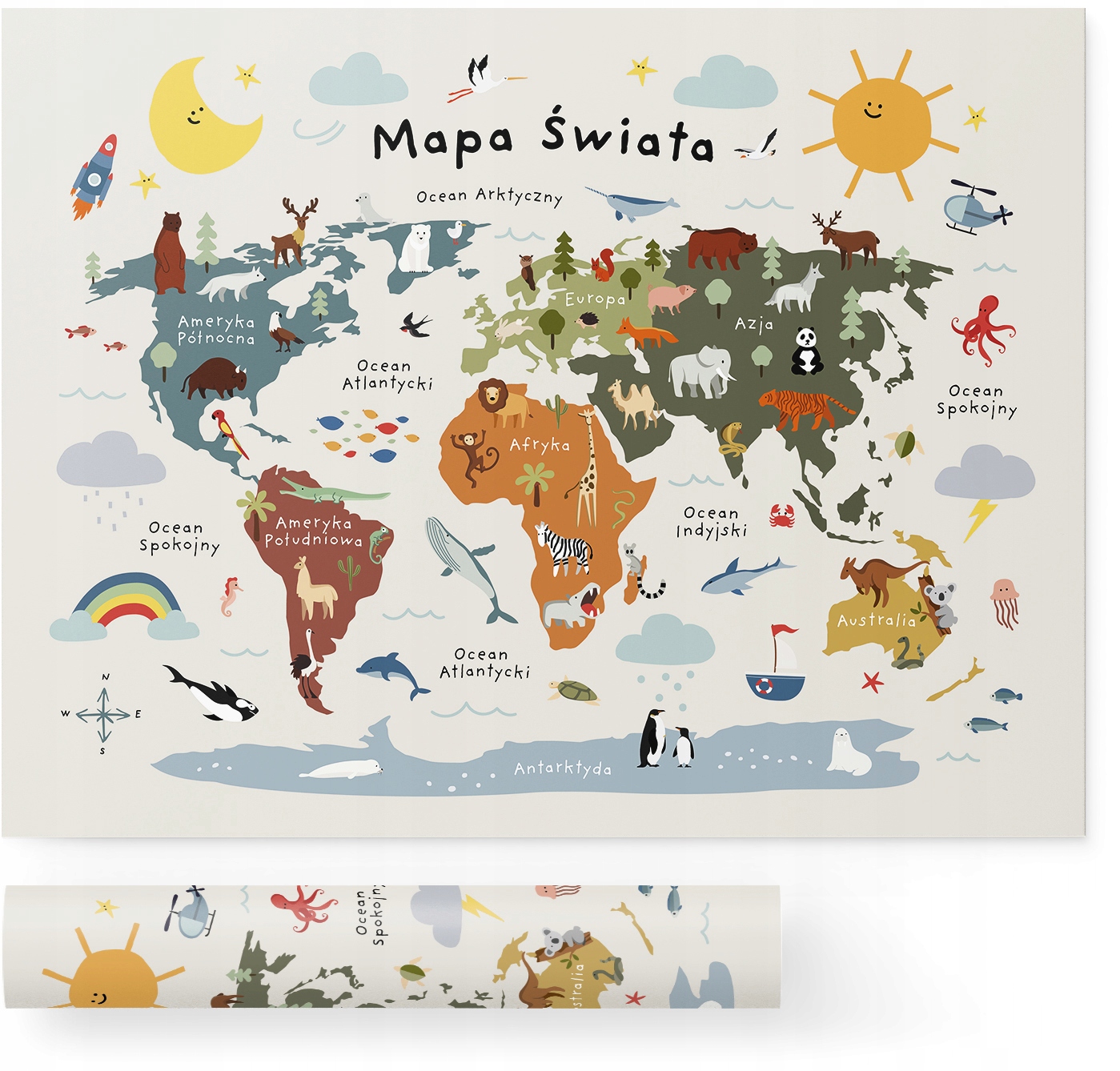 

Plakat dla dzieci Duża Mapa Świata Zwierząt 50x70