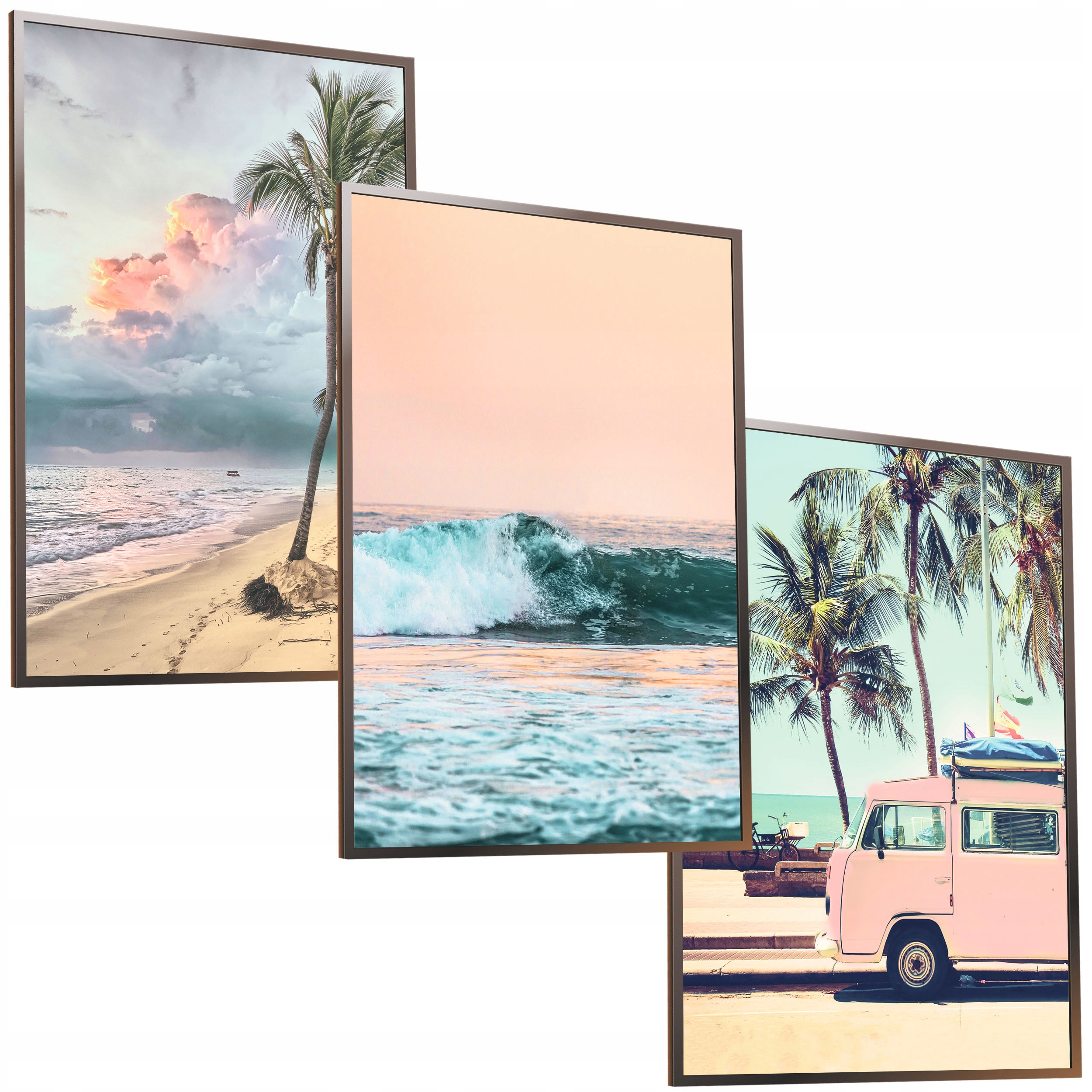 ZESTAW A3x3 W RAMIE OBRAZ PLAŻA PALMA WAKACJE AUTO