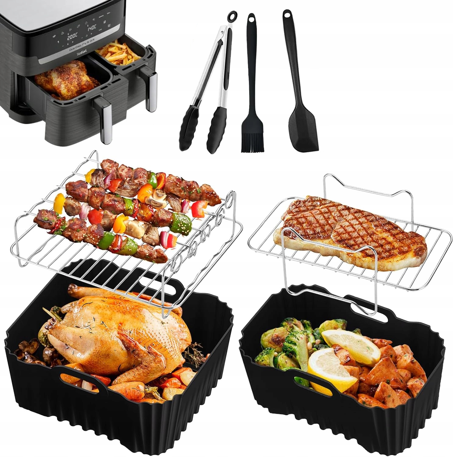 Zestaw Akcesoriów Do Frytkownicy Wkładki Stojaki Air Fryer Dual Basket x12