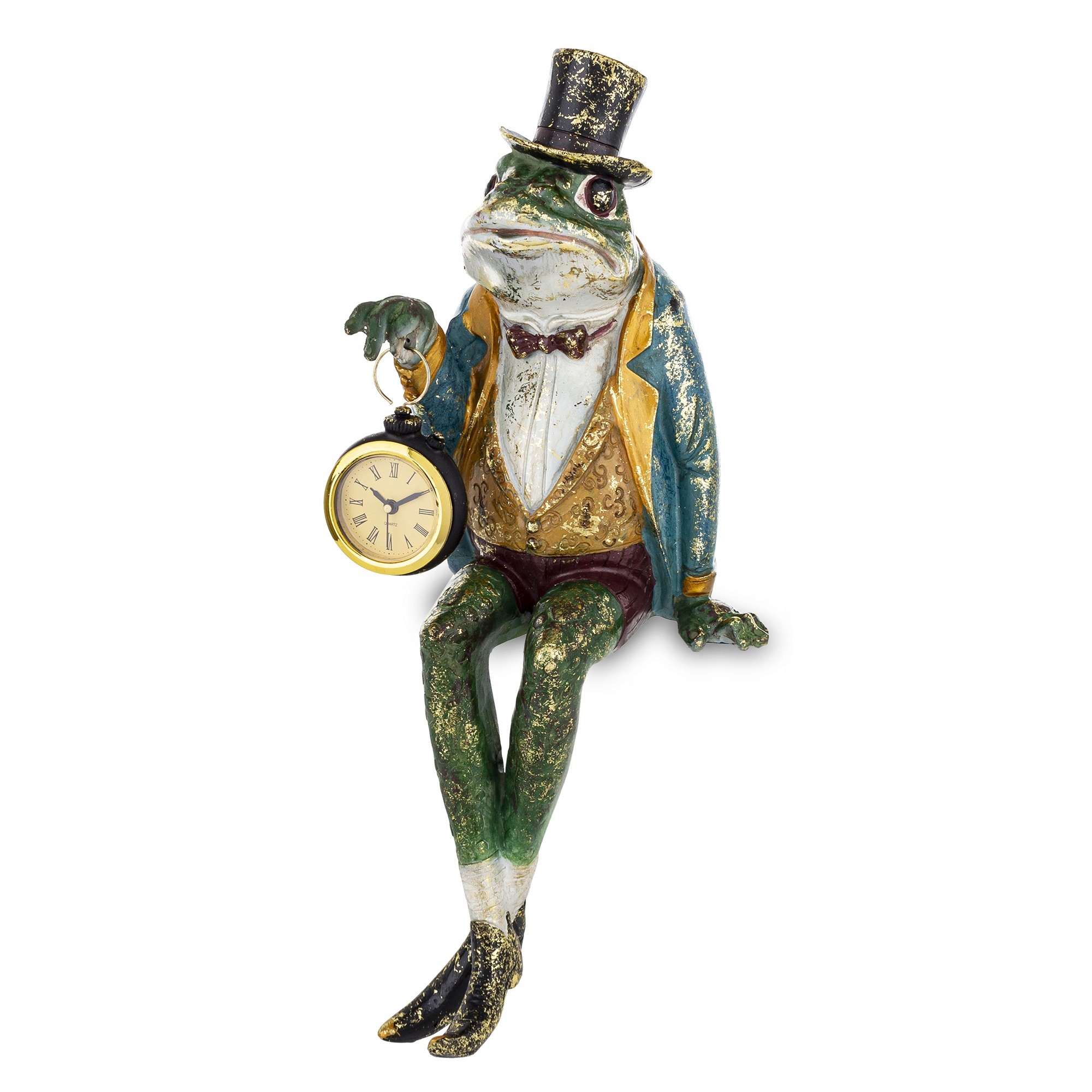Figurka žába žabička sedící dekorace Pierrot retro s hodinkami stylová