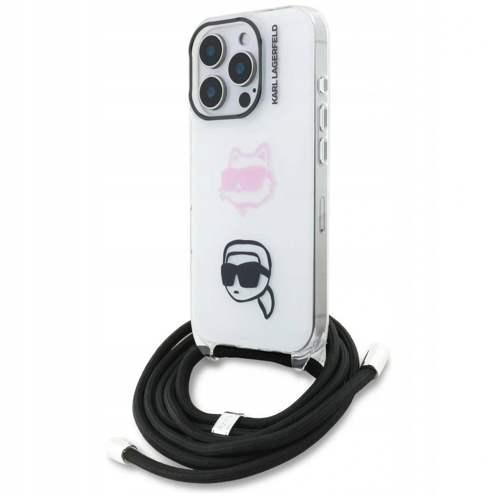 Pouzdro Karl Lagerfeld IML Crossbody Karl&Choupette pro iPhone 16 Pro bílé