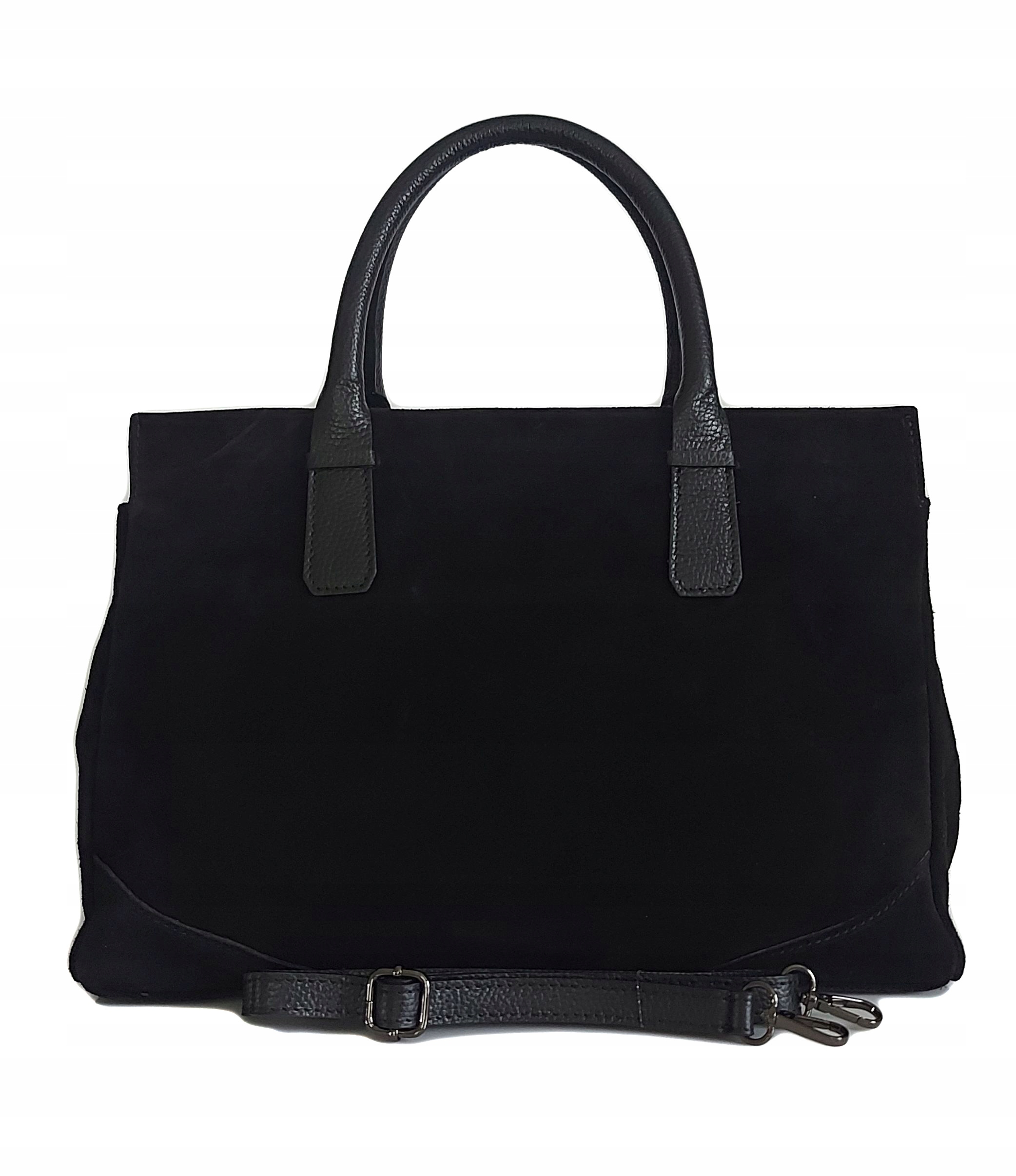 Velký semišový kufr A4 XL, prostorný, italská kůže, Shopper Vera Pelle, černý