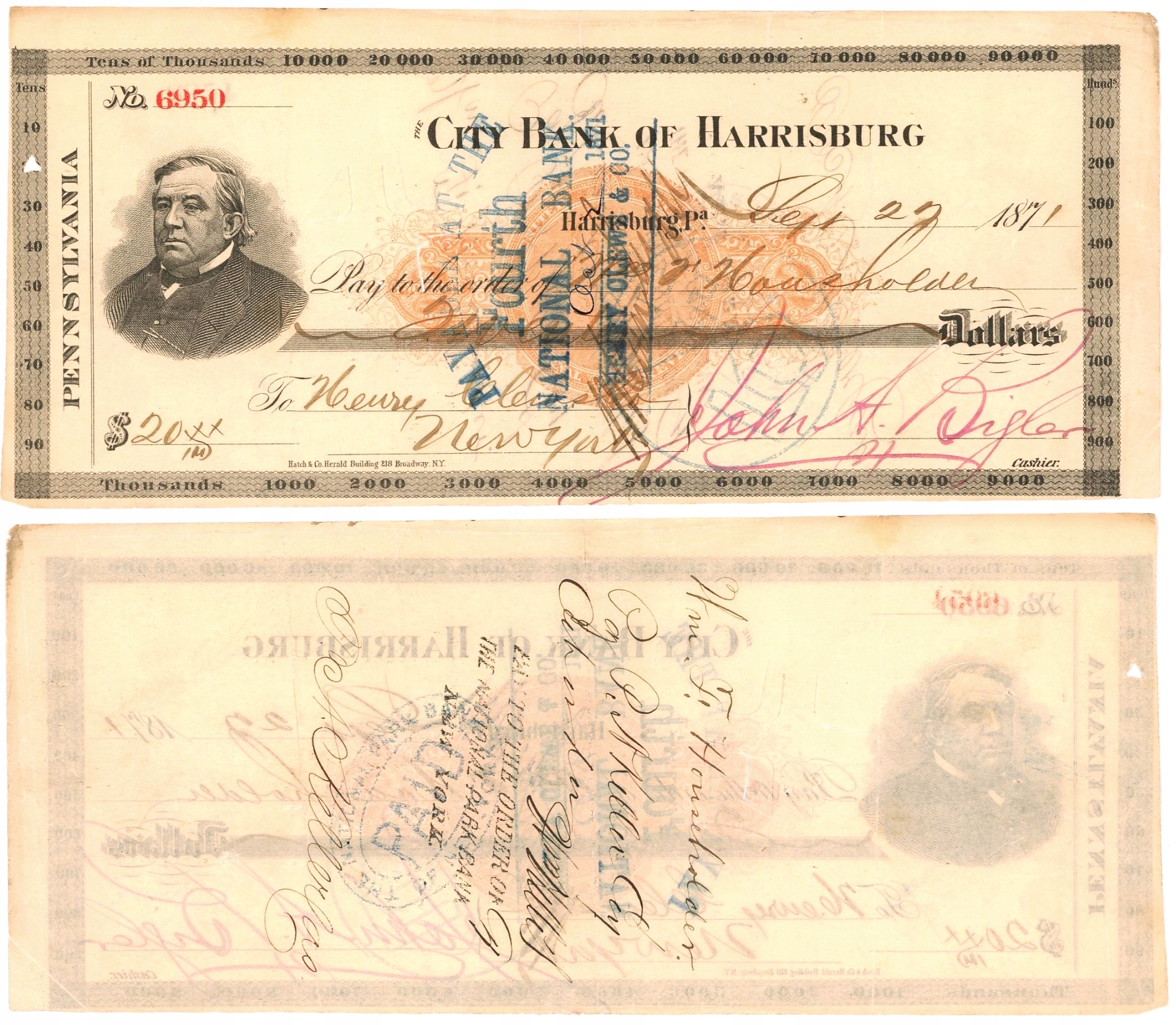 # USA STANY ZJEDNOCZONE (HARRISBURG) - 20 DOLARÓW - 1871 - VF