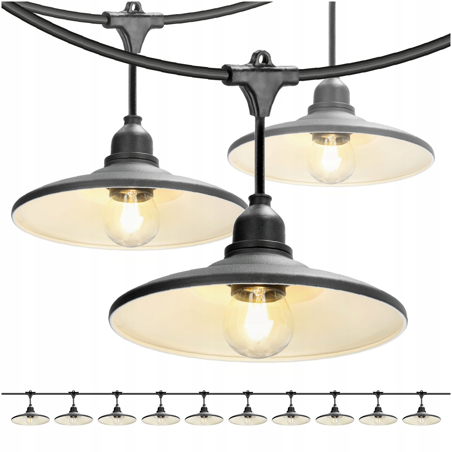 Set Crete 2x záhradná girlanda 5 m kábel 10 m 10x čierne tienidlo M2 Led