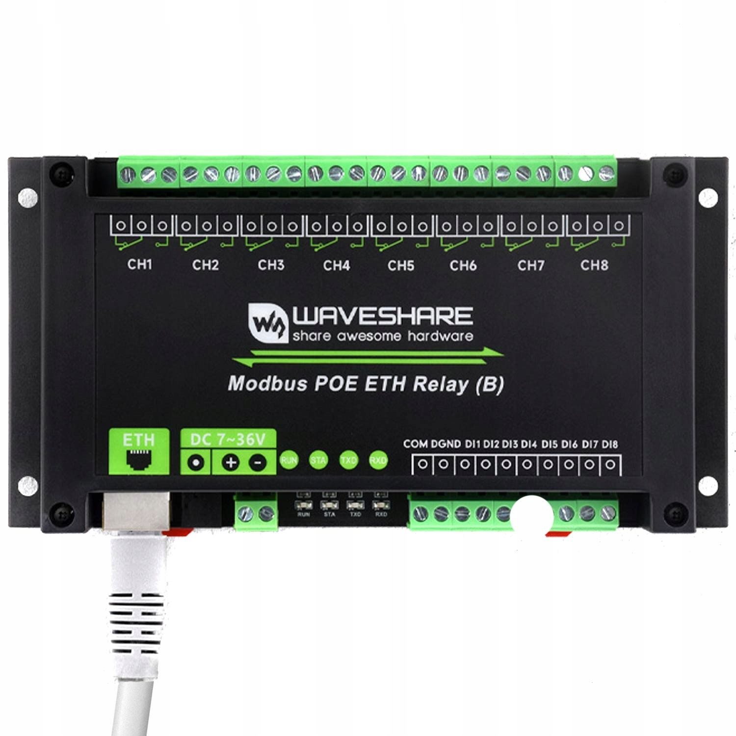 Modul relé 8CH Waveshare 8 vstupů Modbus PoE Eth Relay (b) izolovaný