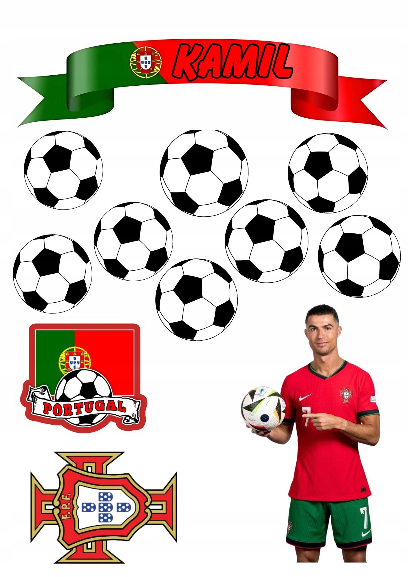 Wydruk Cukrowy Na Tort Jadalny Masa Ronaldo Piłka Nożna Piłkarz CR7 Imię