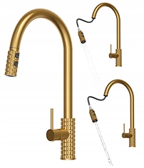 Baterie s výsuvným kuchyňským výtokem, zlatá kartáčovaná kohoutková Glami