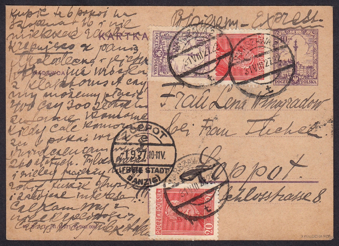 1927 KARTKA WARSZAWA - SOPOT - EXPRESS
