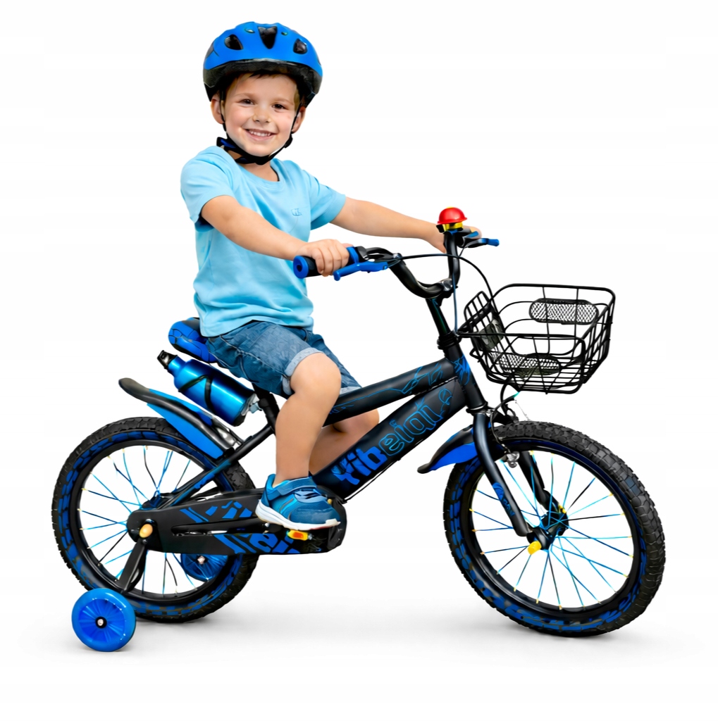 Rower 16 Cali Dziecięcy Niebieski Dla Chłopca Kółka Boczne Koszyk