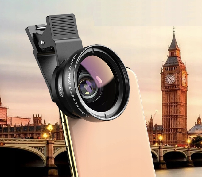 APEXEL OBIEKTYW 2W1 MACRO SZEROKOKĄTNY DO TELEFONU UNIWERSALNY MAKRO ZESTAW Stan opakowania oryginalne