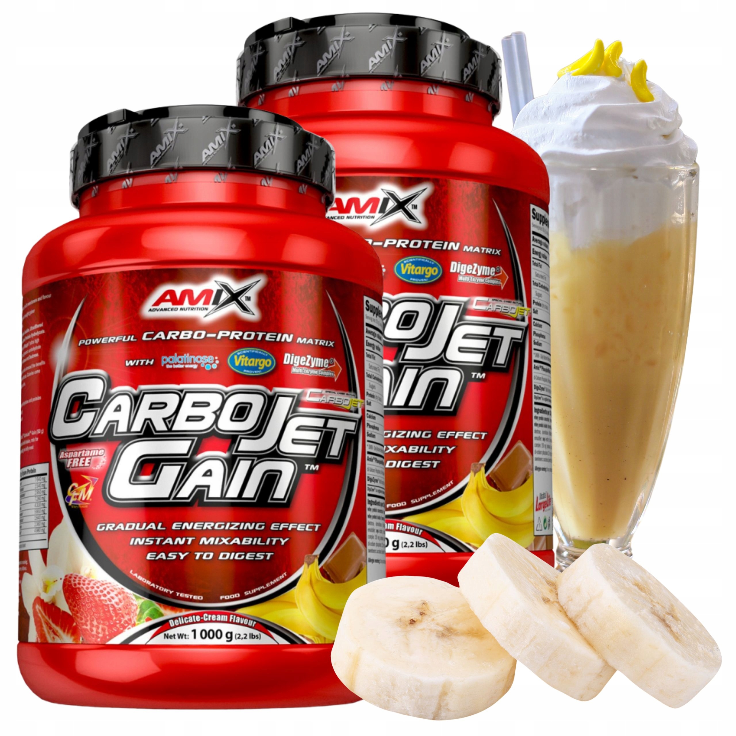 CarboJet Gain Gainer Banánový protein Wpi Cfm Složené sacharidy 2 x 1 kg