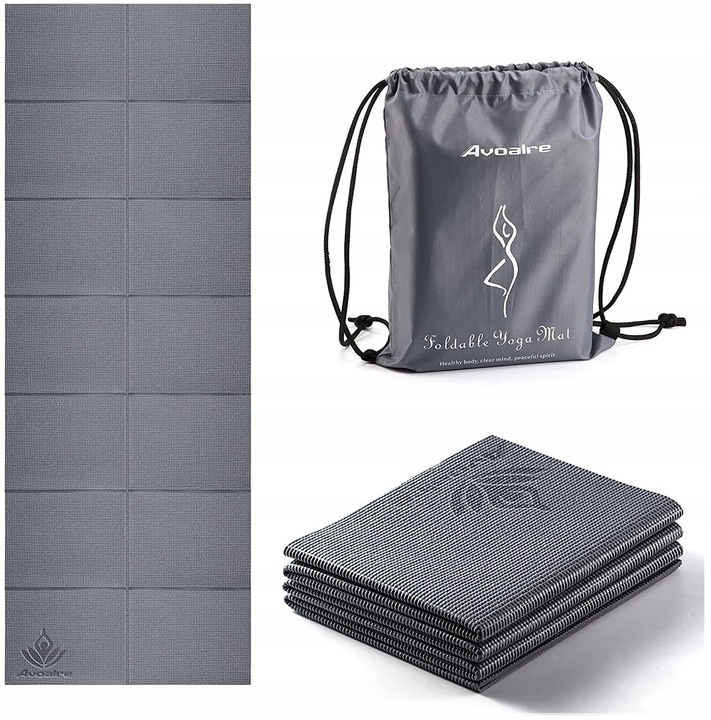 Składana Mata Do Jogi Fitnessu Przenośna Podróżna Antypoślizgowa Szara
