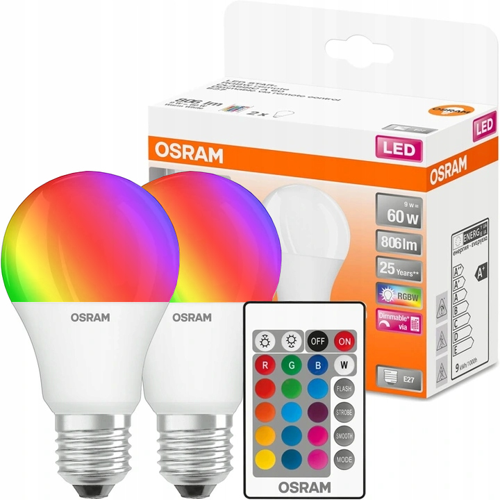

2x Żarówka Led E27 9W 60W 806lm Osram Rgbw Pilot