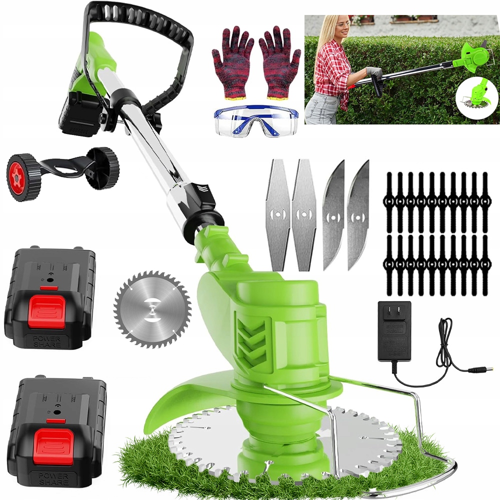 Podkaszarka Akumulatorowa Z Kółkami 21V 800W 2X Aku Kosa Wykaszarka Mocny