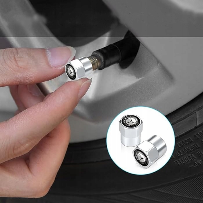 SOLIDNE NAKRĘTKI NA WENTYLE METALOWE KAPTURKI MERCEDES BENZ 4 SZTUKI SILVER Kod producenta nakr-wen-MERBEN-BLK-st