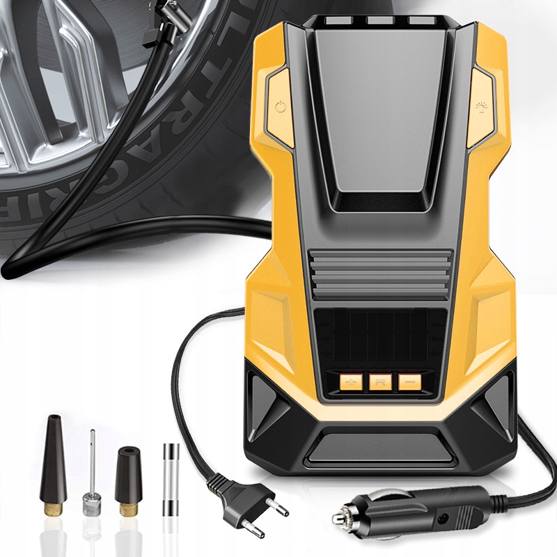 KOMPRESOR SAMOCHODOWY 12V/230V 120W POMPKA SPRĘŻARKA PRZENOŚNA Z LED DO KÓŁ