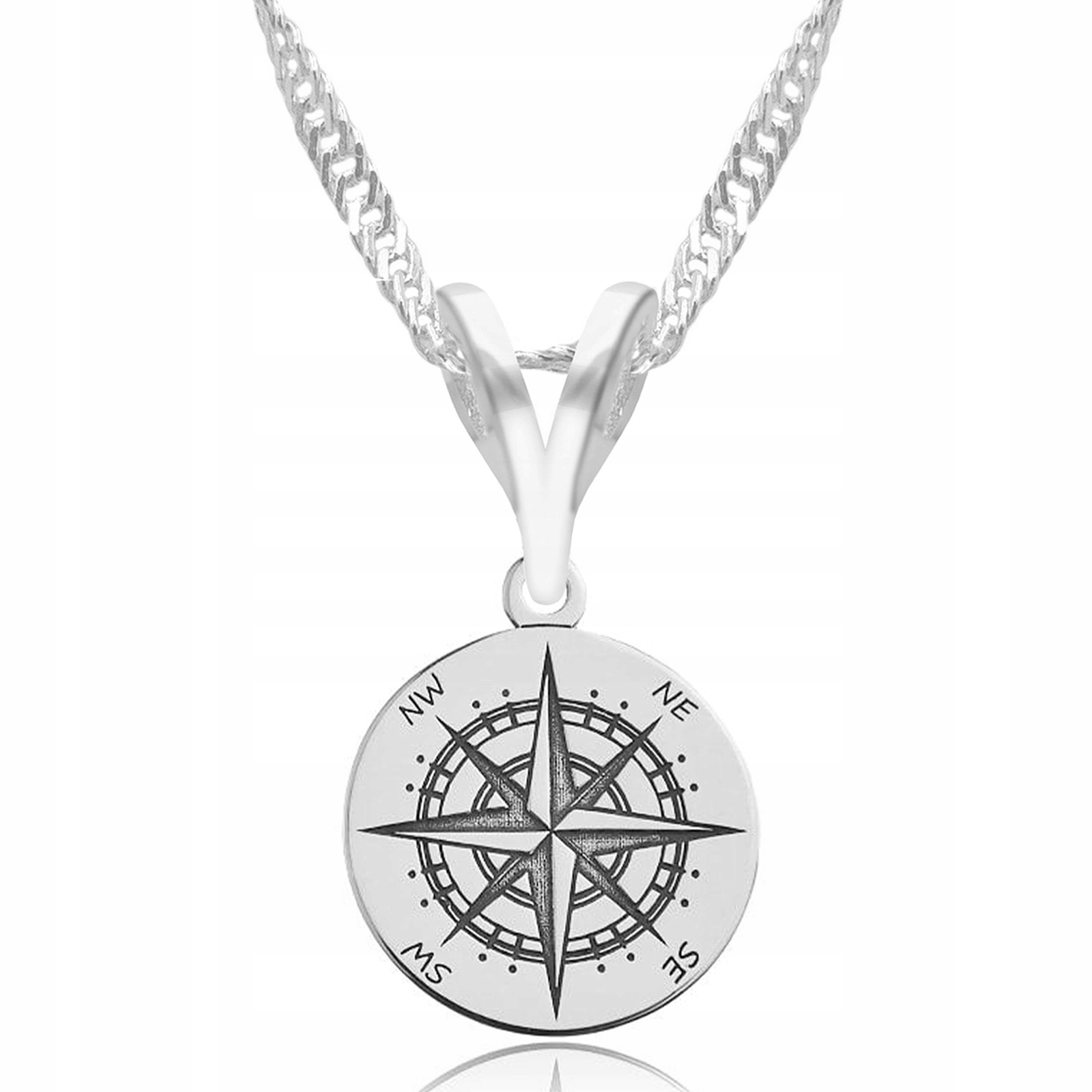 Stříbrný náhrdelník Kompas Východ Západ Směr Cestování Cíl Stříbro 925
