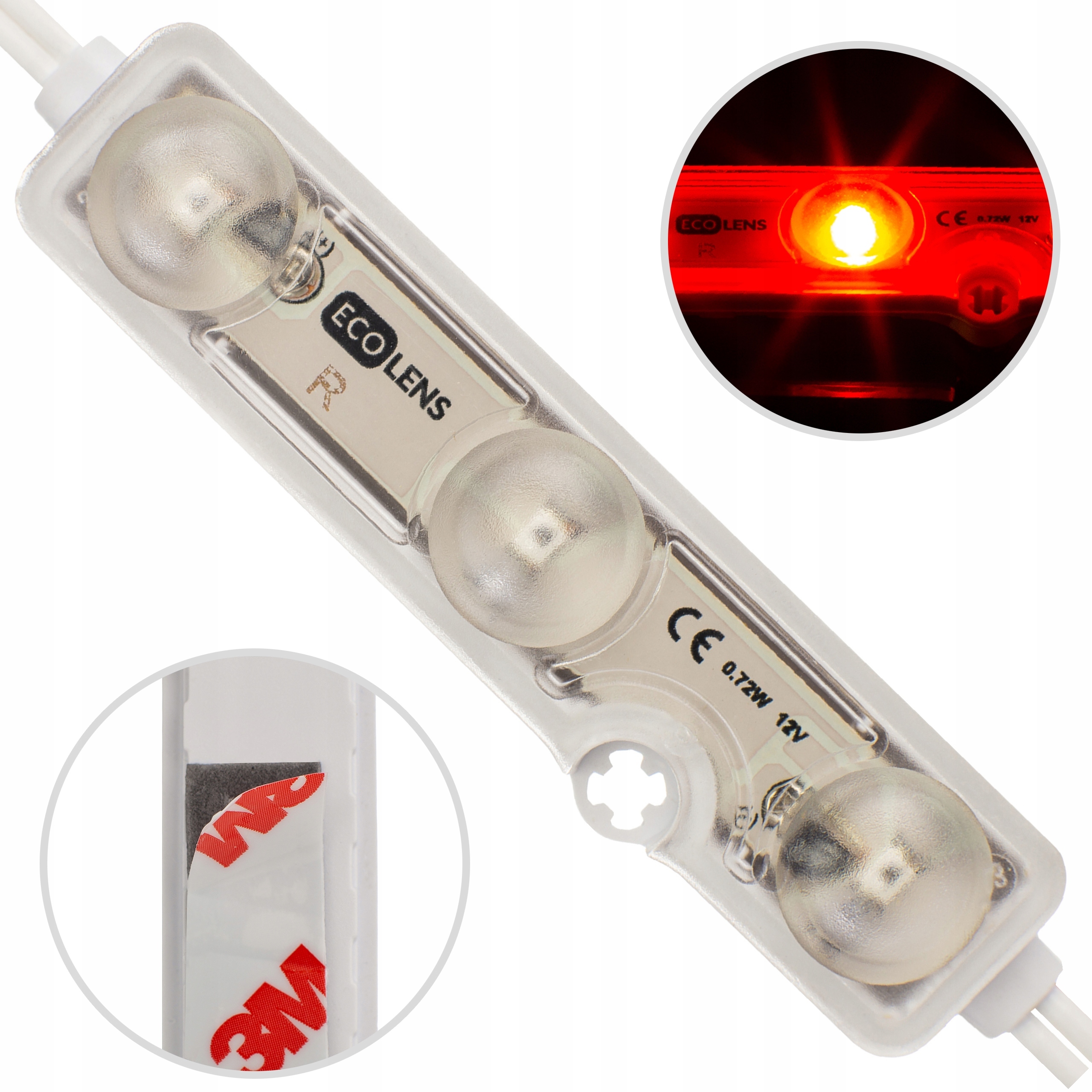 Moduł 3x LED SMD 0,72W czerwony 12V ECO LENS IP 68