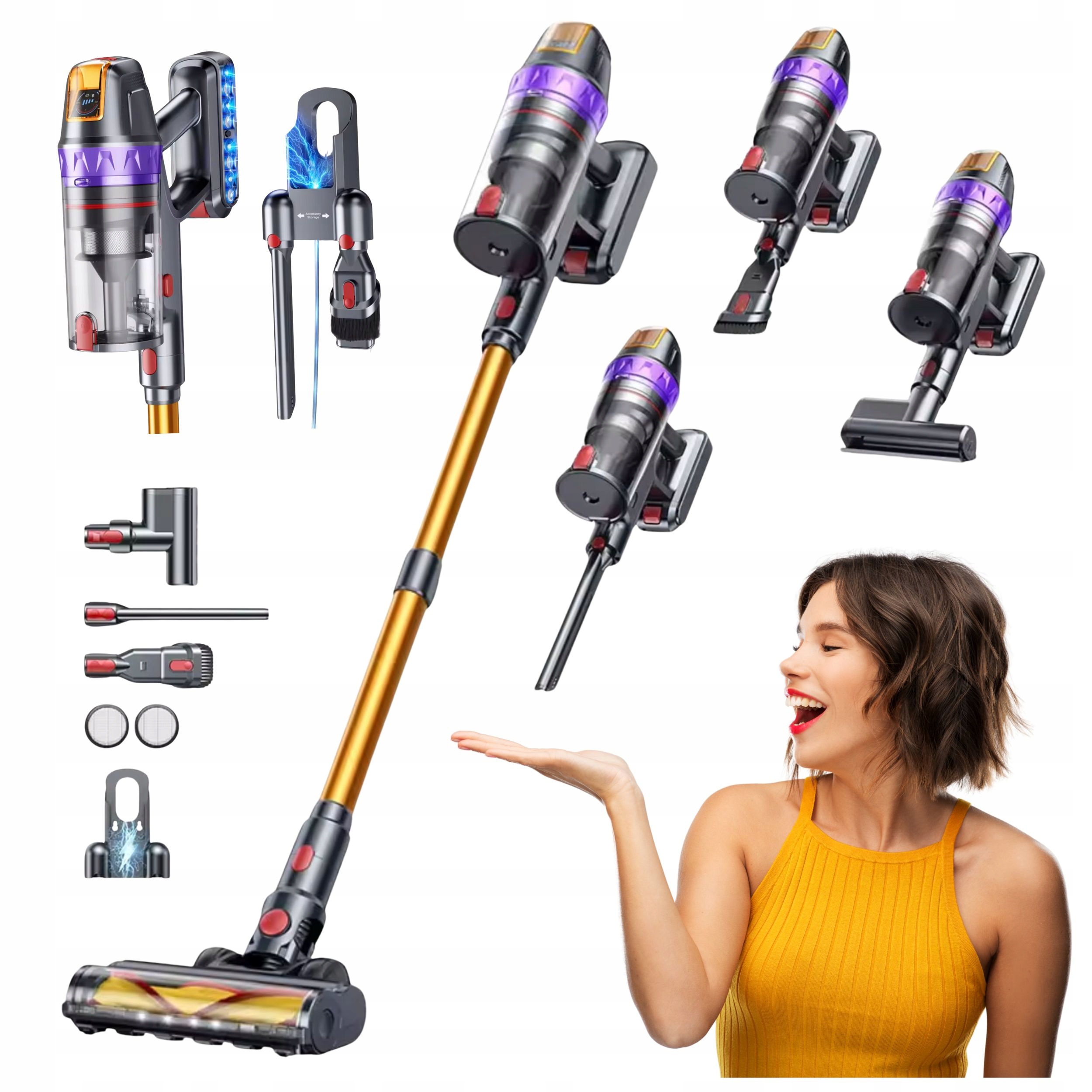 Tyčový Vysavač Bezdrátový Buture VC-90 S Hepa 3v1 Silné Sání 600 W