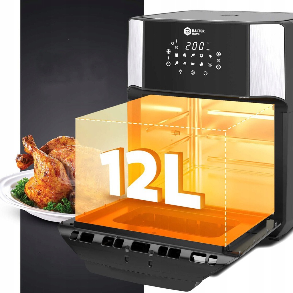 FRYTKOWNICA BEZTŁUSZCZOWA POWIETRZNA 2000W 12L XXL Kolor dominujący czarny