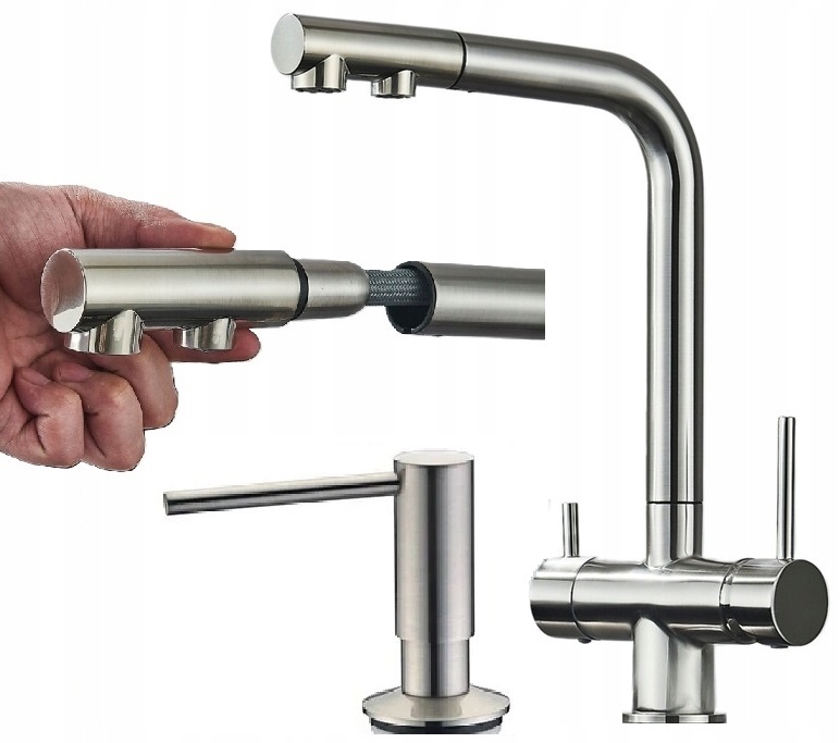 Kuchynská batéria trojcestná pre filter Stal Inox Nero Ww Dávkovač