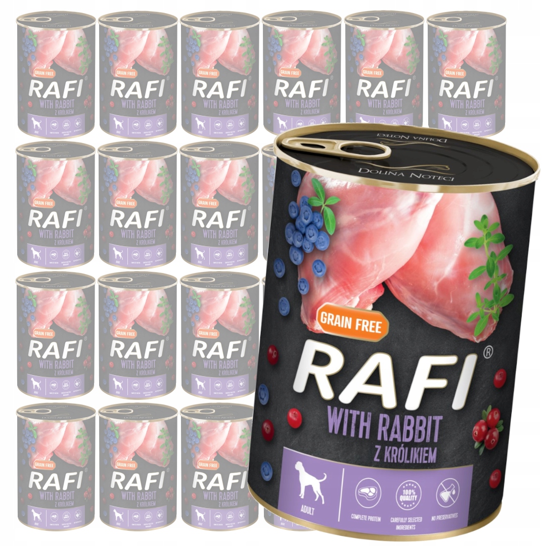Levně Rafi 24x400 g Bezobilné Vlhké Krmivo pro psy s králíkem brusinkami a borůvkami