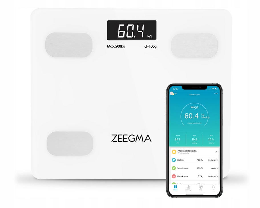 INTELIGENTNA WAGA ŁAZIENKOWA BLUETOOTH ANALITYCZNA APLIKACJA ZEEGMA 17W1 Jednostki pomiaru funt (lb) kamień (st) kilogram (kg)