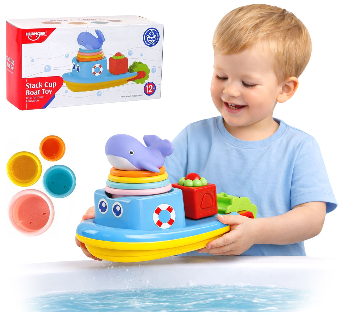 STATEK WIELORYB PRZELEWAJKI KUBECZKI ZESTAW KĄPIELOWY do wody wanny kąpieli