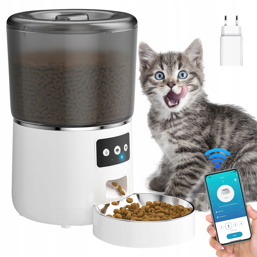 Levně Automatický Podavač Krmiva 4L Smart S Ocelovou Miskou Pro Psa Kočku WiFi