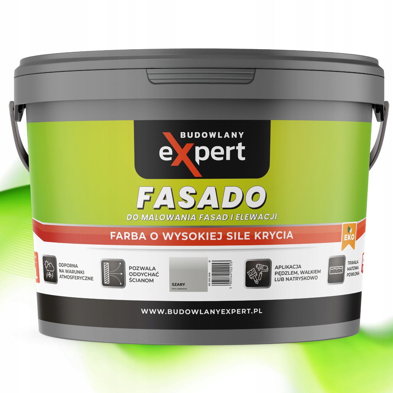 FARBA ELEWACYJNA FASADOWA zewnętrzna do malowania SZARA FASADO 9L Marka Budowlany Expert