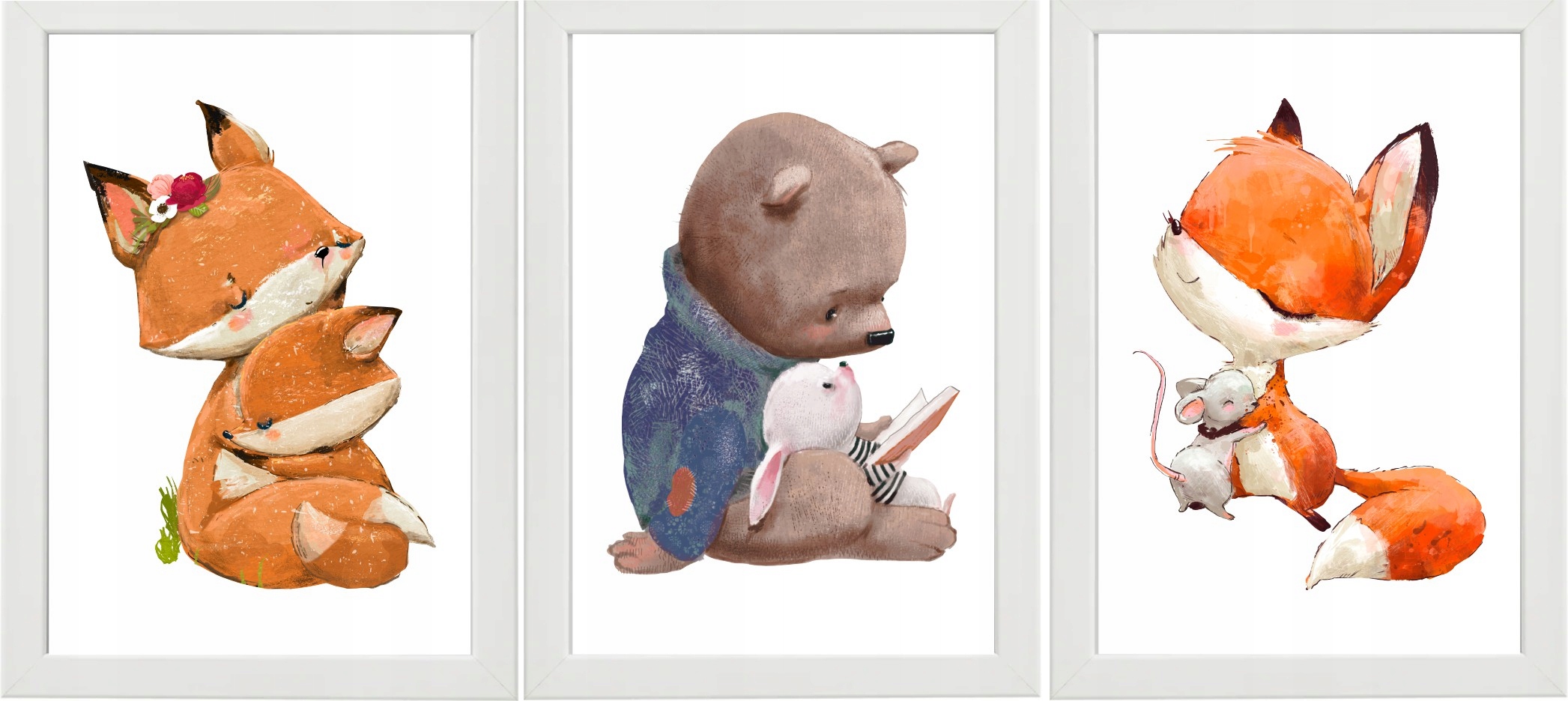 ZESTAW 3 OBRAZKI PLAKATY A4 las miś króliczek