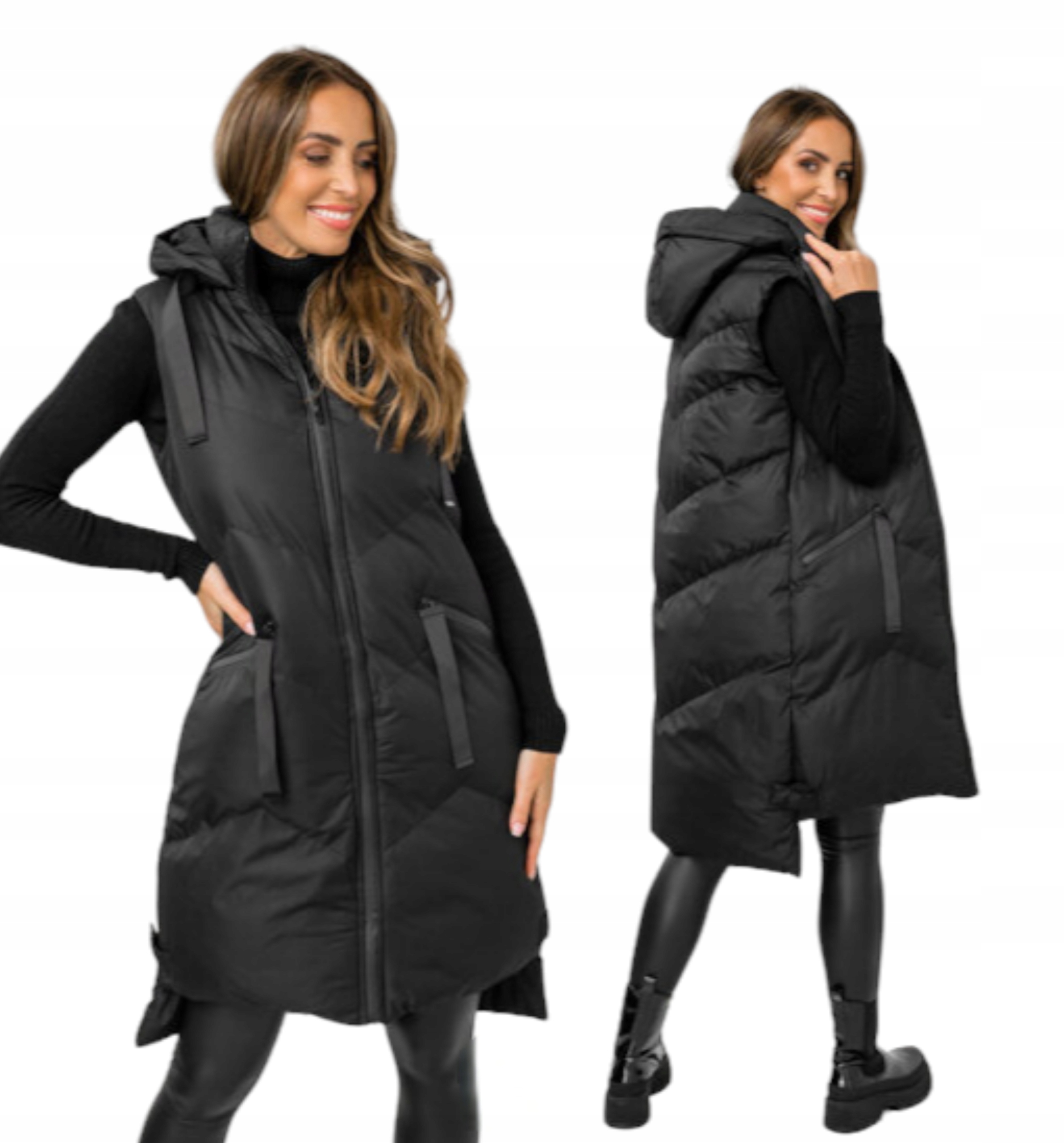 Zateplená Vesta Dlouhá Prošívaná Vesta S Kapucí vel. S 36 černá