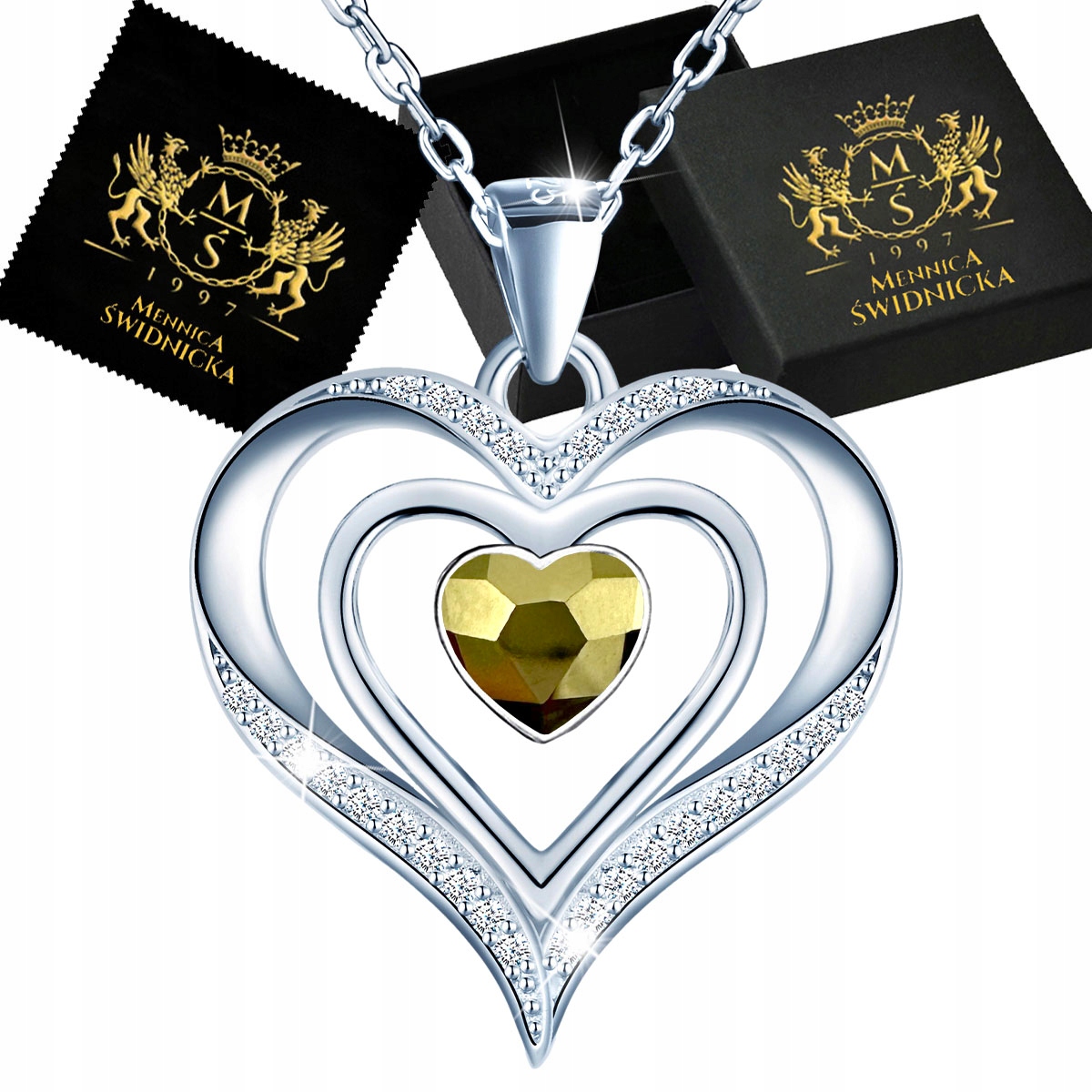 Stříbrný náhrdelník Stříbro 925 Přívěsek s zirkony Dámské srdíčko Dárek