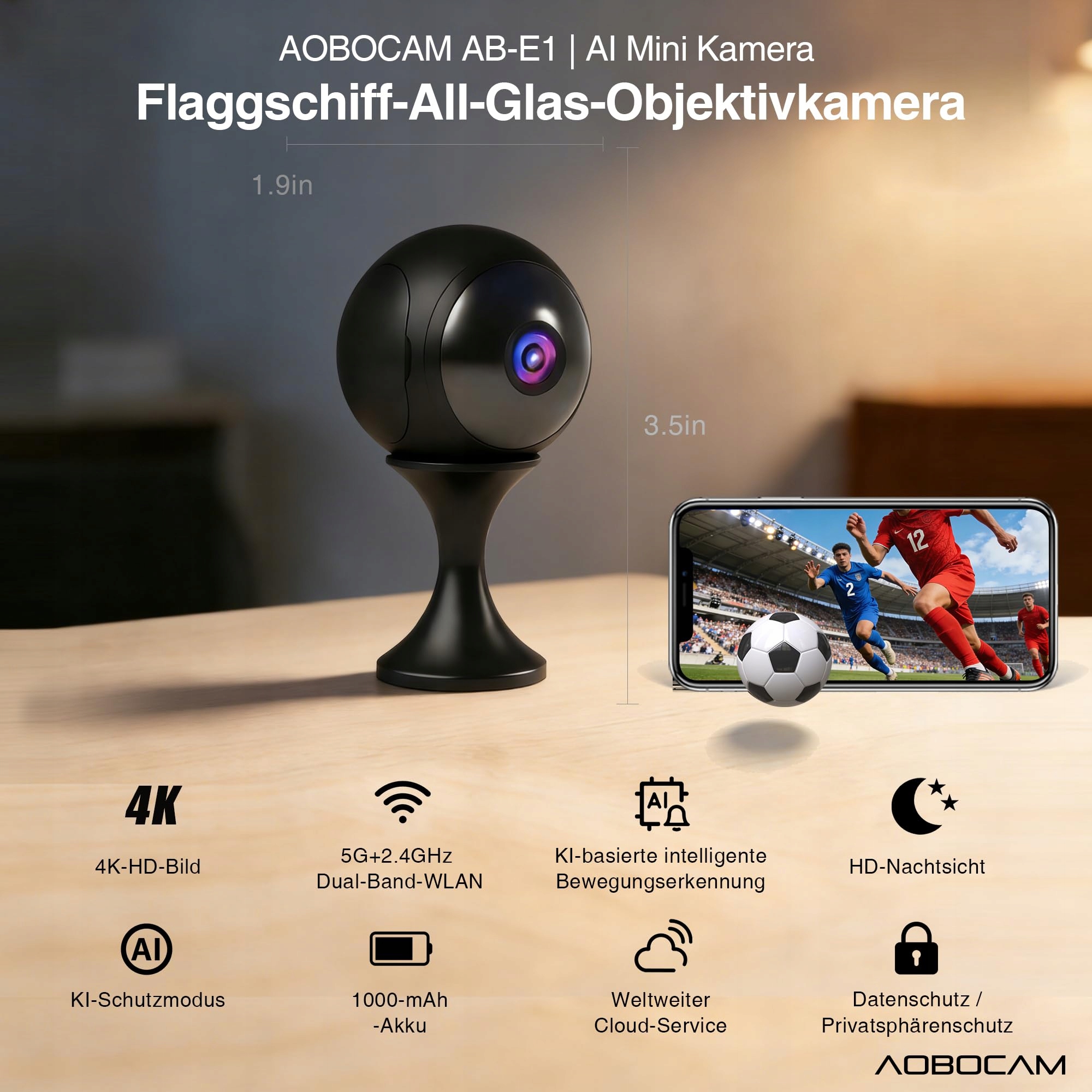 AOBOCAM Mini Kamera 4K 5G WLAN HD AI Detekcja Ruchu Nocna Wizja Dla Domu — miniatura 2