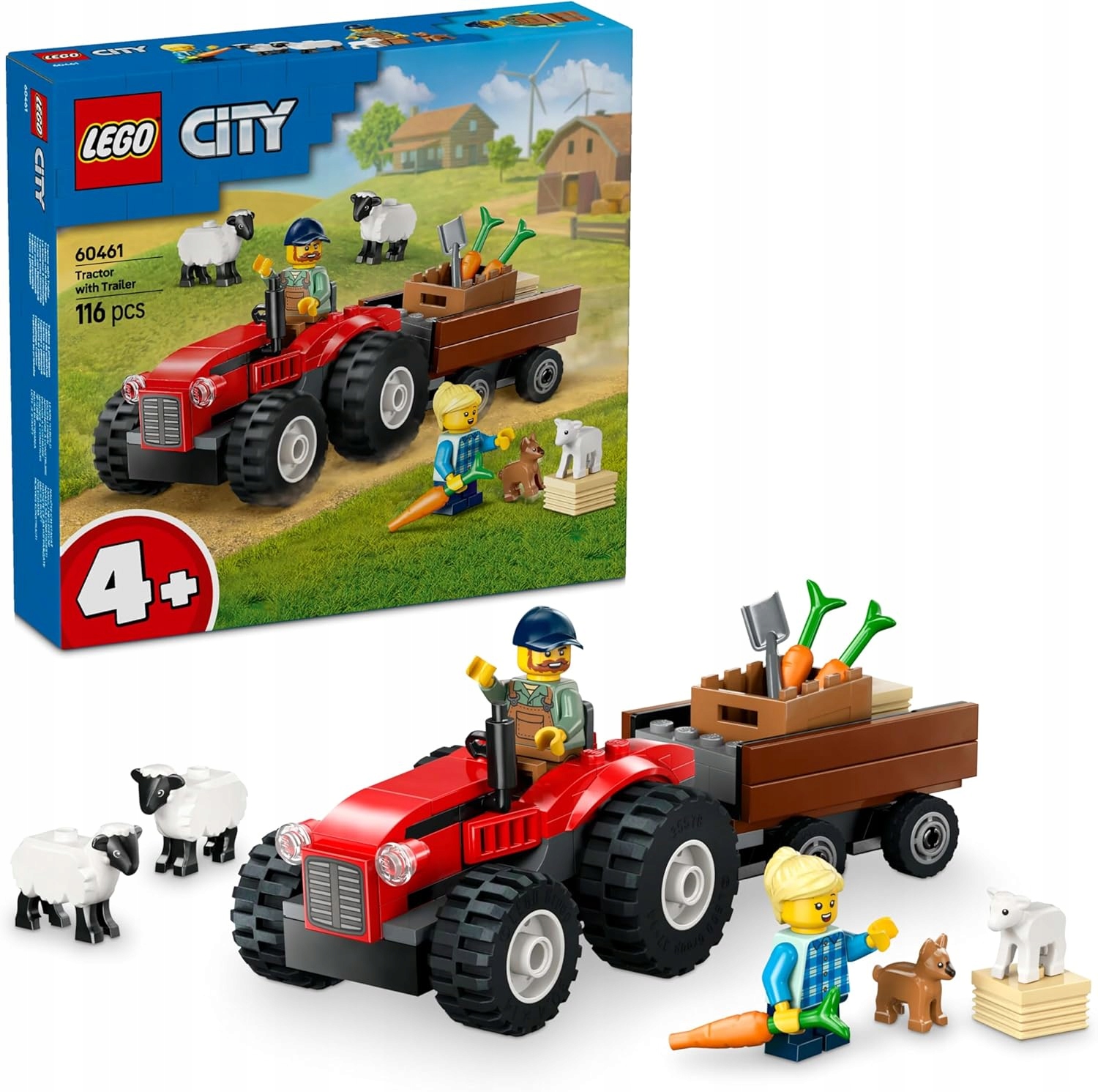 Lego City Červený traktor s ovcí – sada s minifigurkami a zvířátky