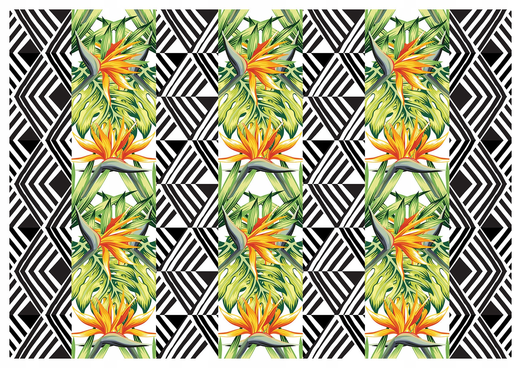 Vliesová fototapeta Kvety Rajský Vták Geometria Tropiky 300x210 lepidlo