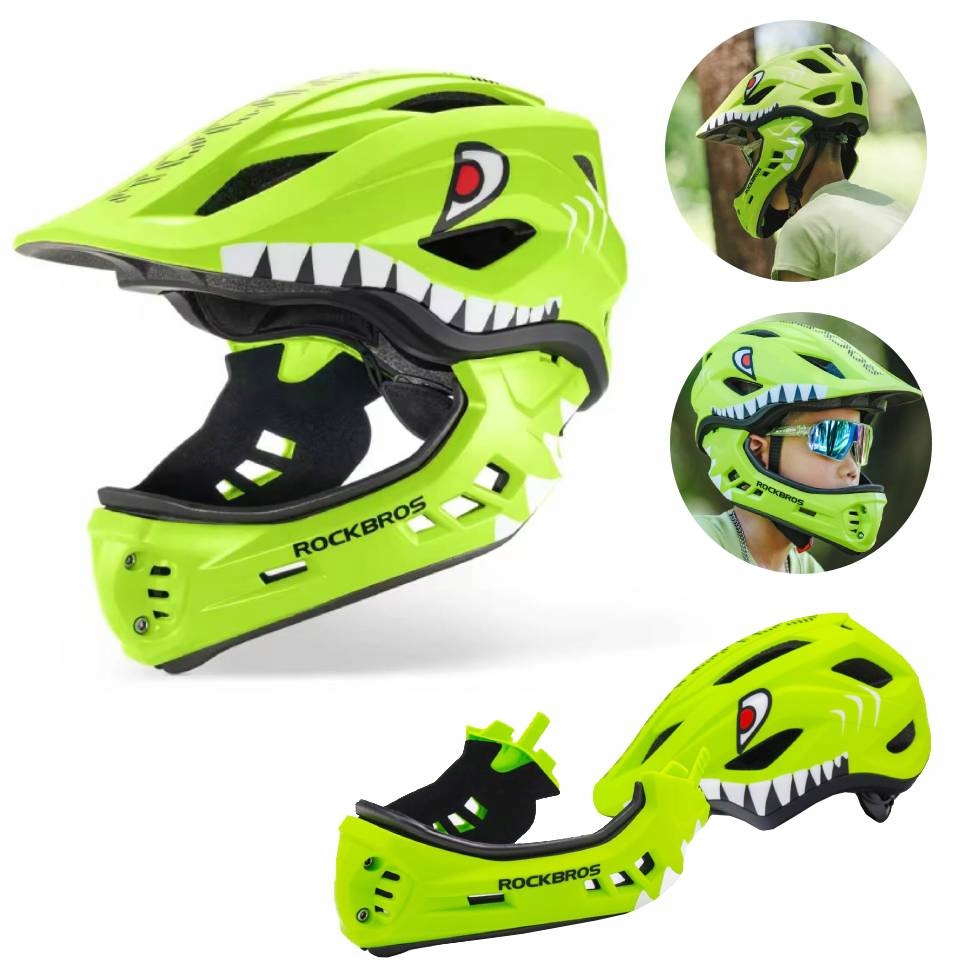 Dětská helma s odnímatelnou čelistí 2v1 Rockbros TT-32003 zelená M