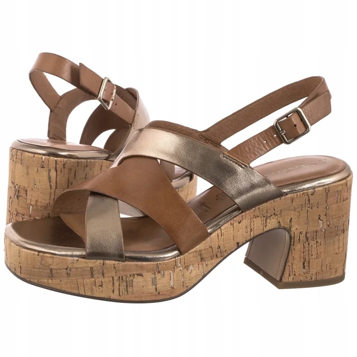 Kožené dámské sandály na podpatku Tamaris Hnědé 1-28312-44