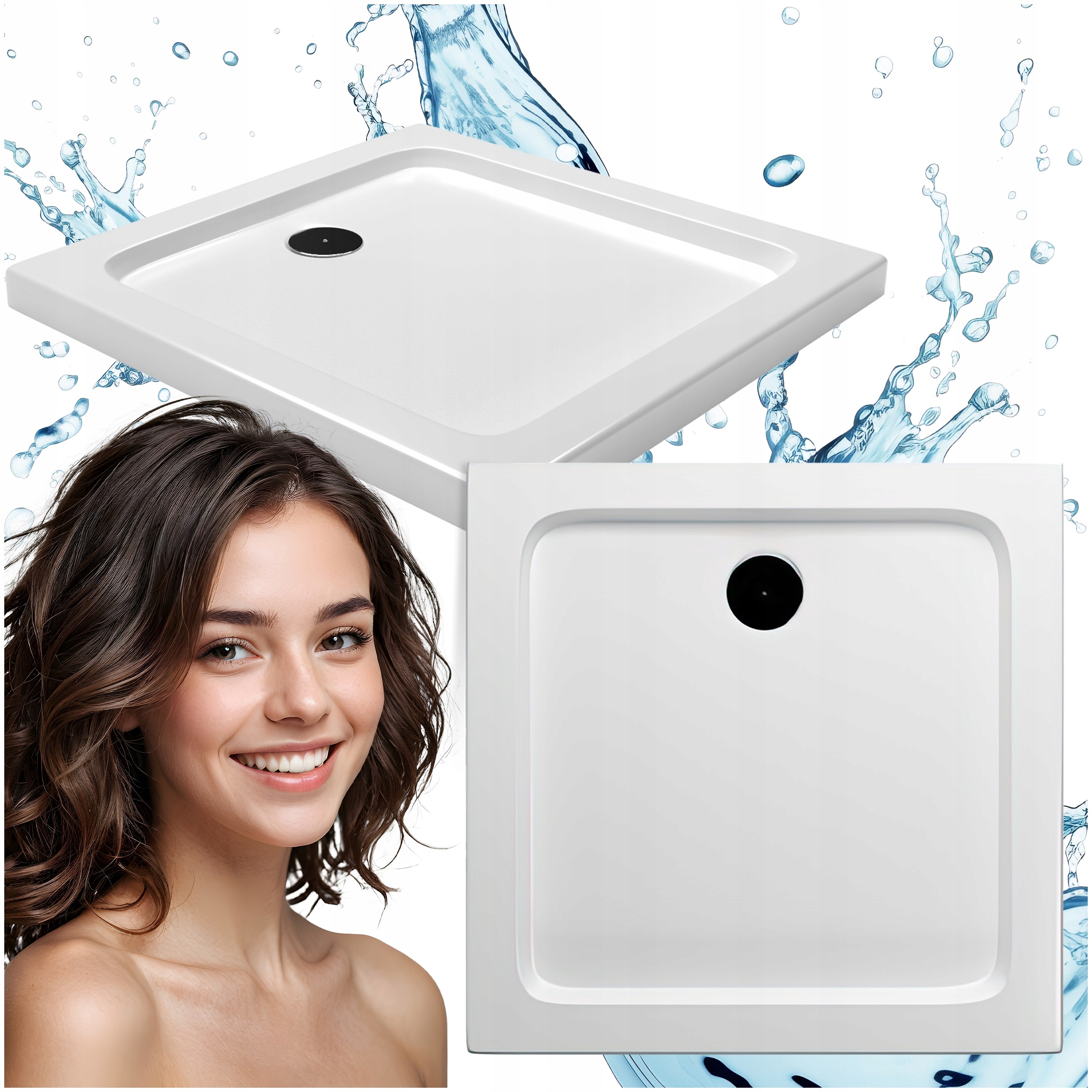 Sprchová Vanička Slim Čtvercová Bílá 90X90