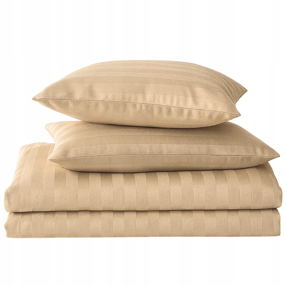 Pościel 200x220 w pasy adamaszek hotelowa satyna komplet beżowa