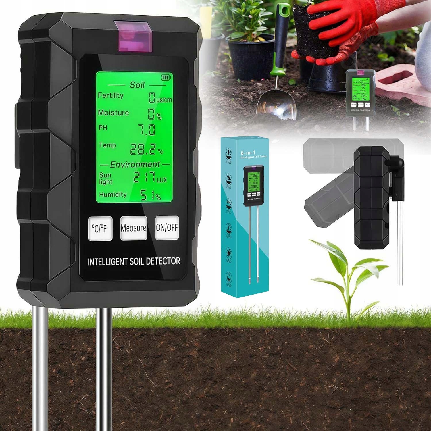 Tester Kyselinoměrů Půdy 6V1 Pro Zahrady, Farmy S LCD Displejem
