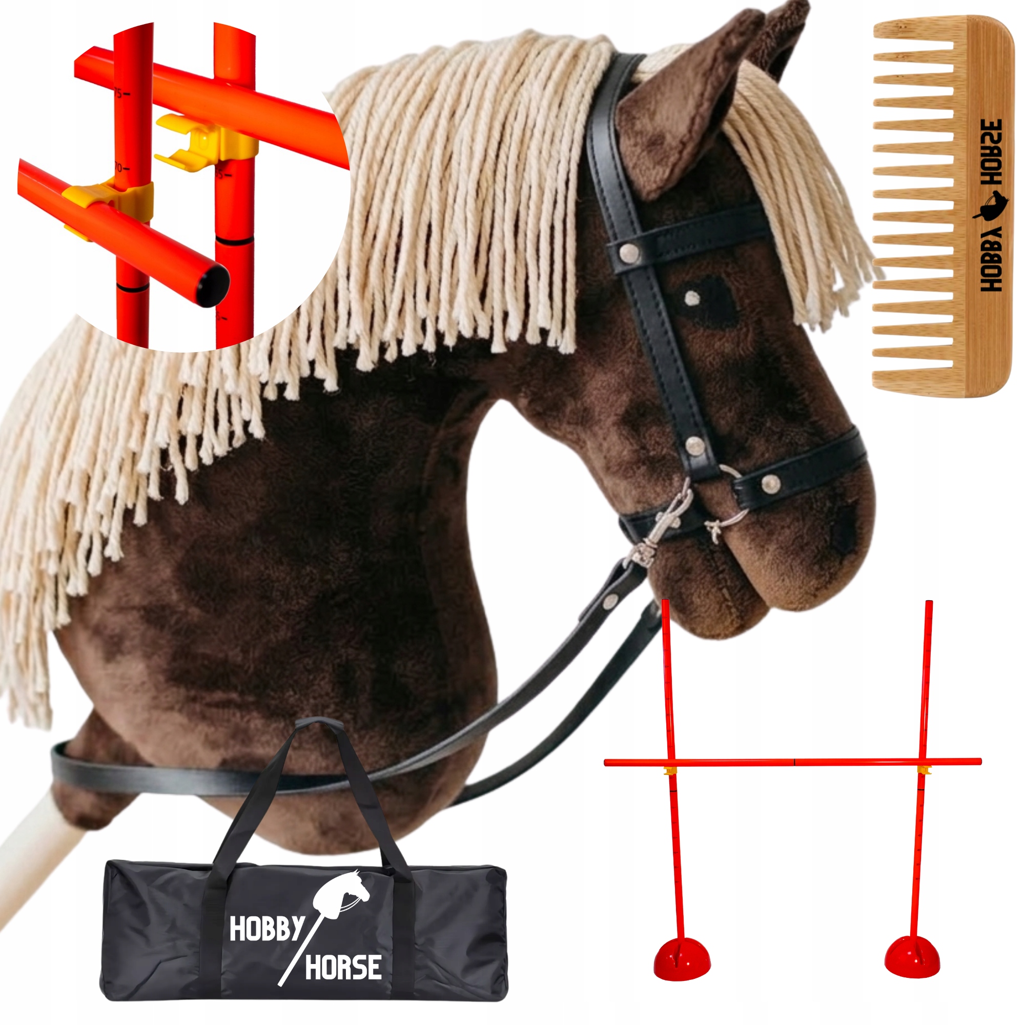 Zestaw Hobby Horse Koń Na Kiju A3 Przeszkoda Do Skakania 120CM Grzebień