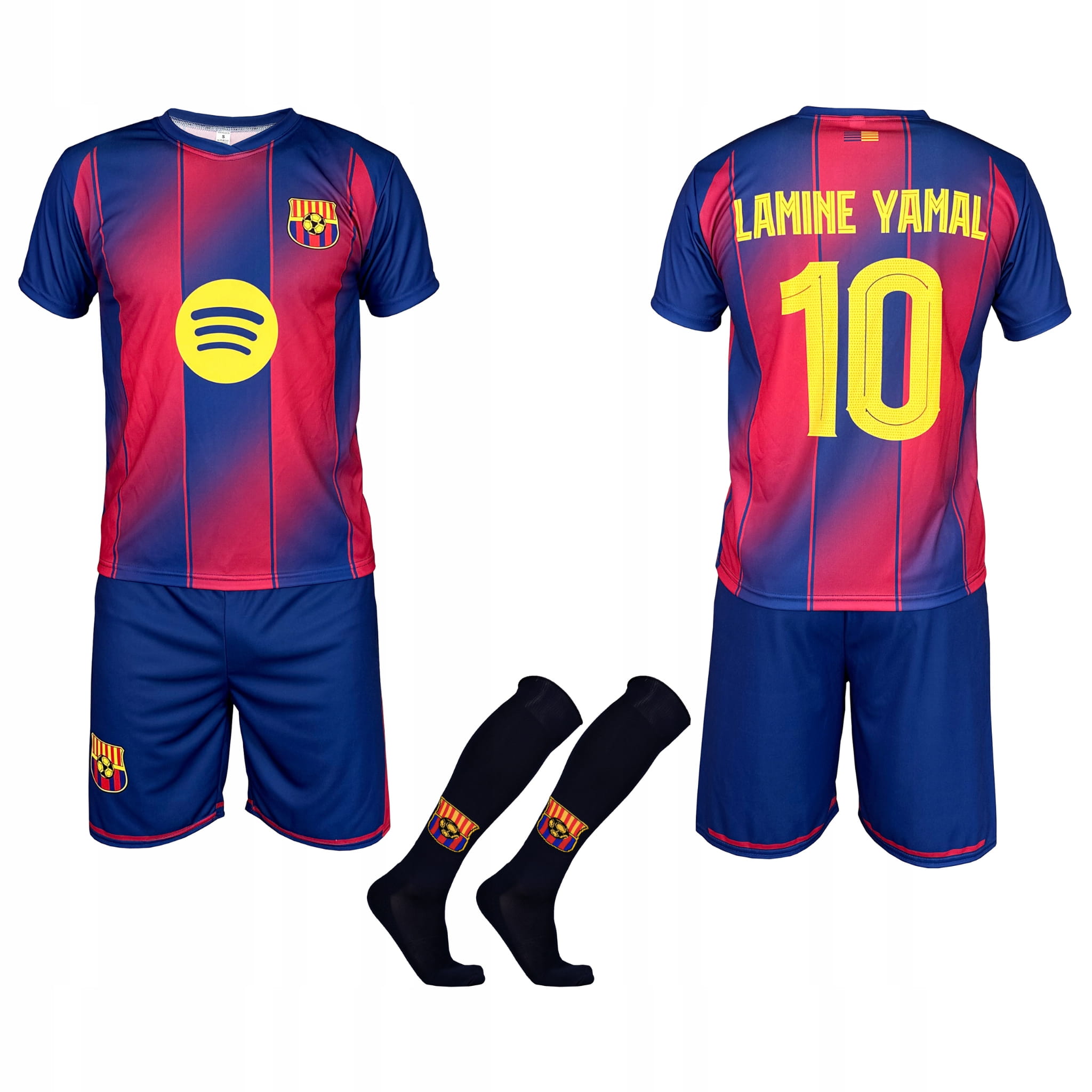 Lamine Yamal Barcelona 10 strój piłkarski 25/26 koszulka spodenki getry 164