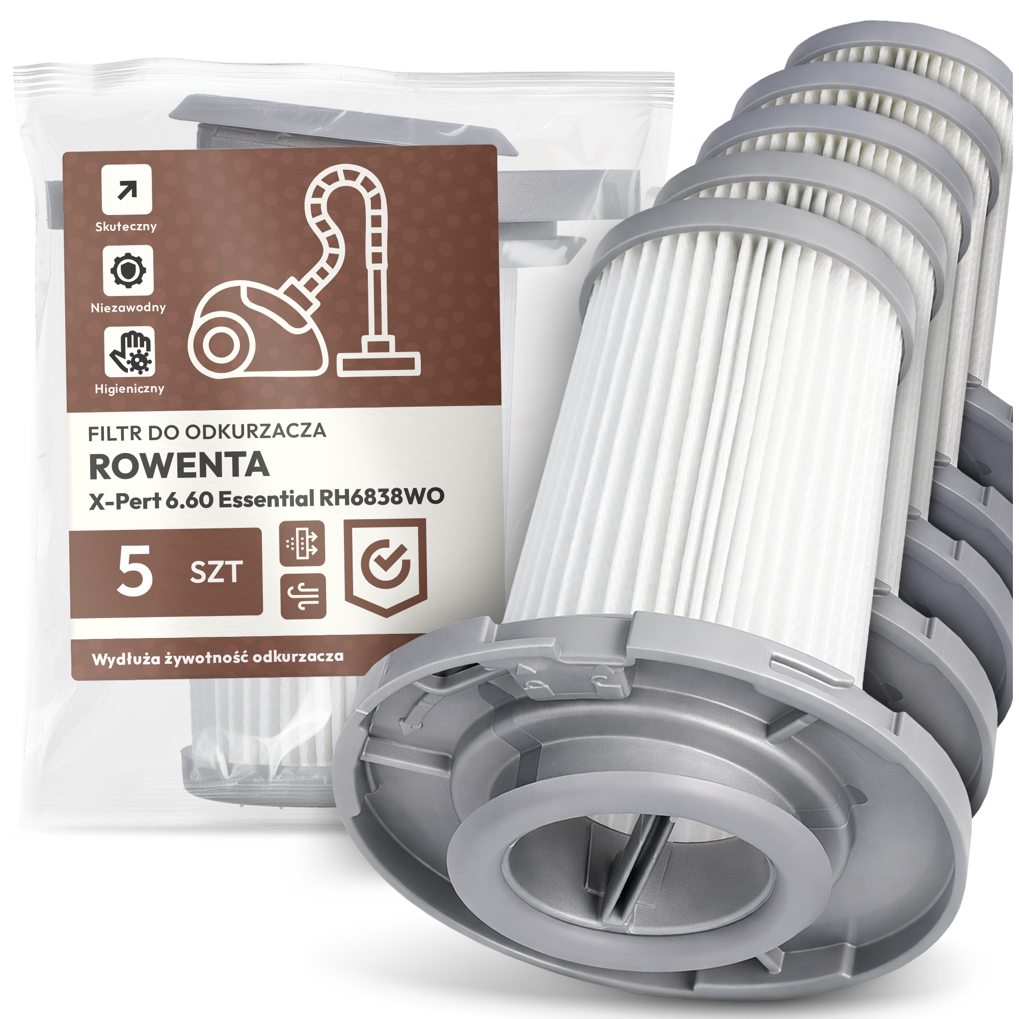 5x Filtr Pro Vysavač Rowenta X-Pert 6.60 Essential RH6838WO Em-w
